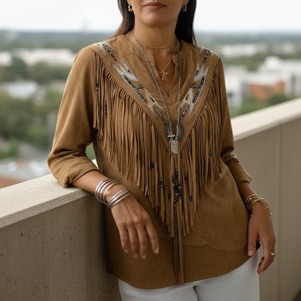 Winona ™ - Vintage Blouse With Ethnic Printed Design For A Classic Look