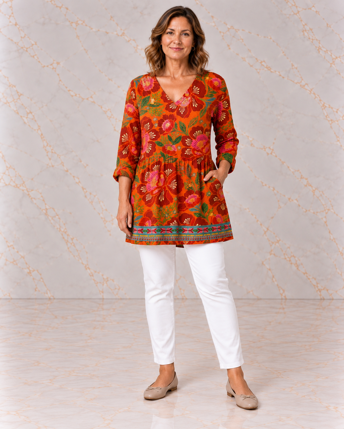April | Long Blouse with V-Neck