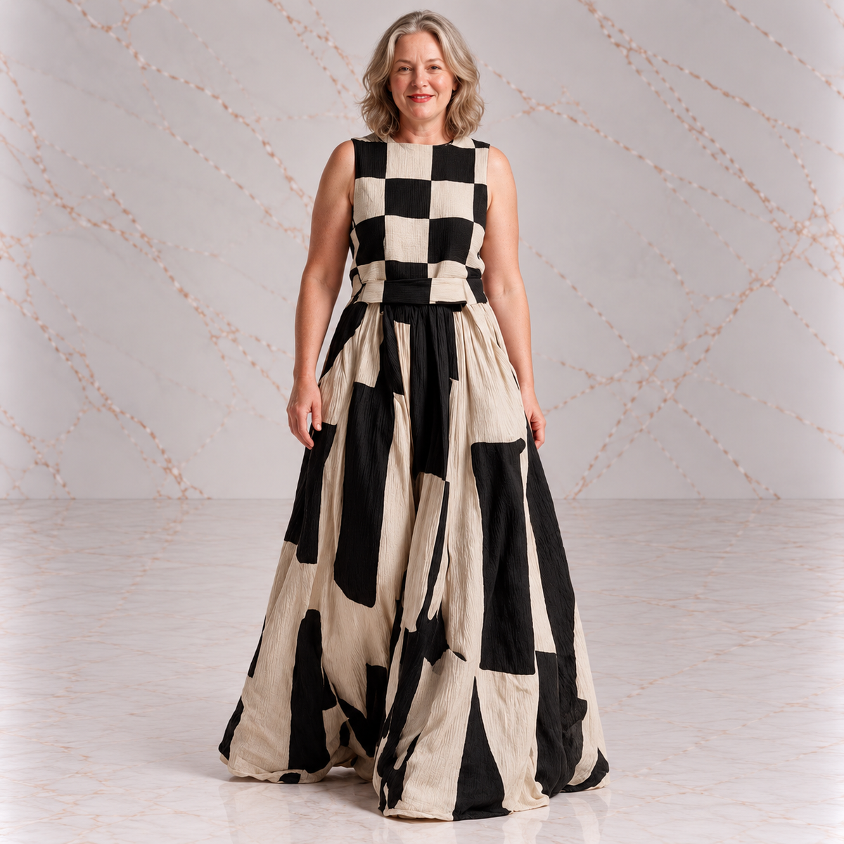 Audrey | Contrast Panel Sleeveless Maxi Dress
