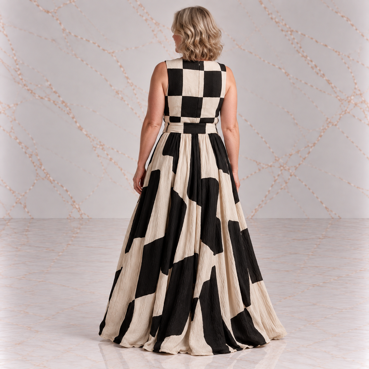 Audrey | Contrast Panel Sleeveless Maxi Dress