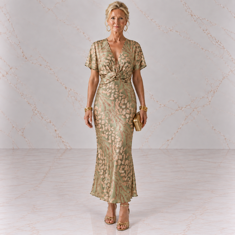 VIVETTE | ABSTRACT PRINT TWIST WAIST MIDI DRESS