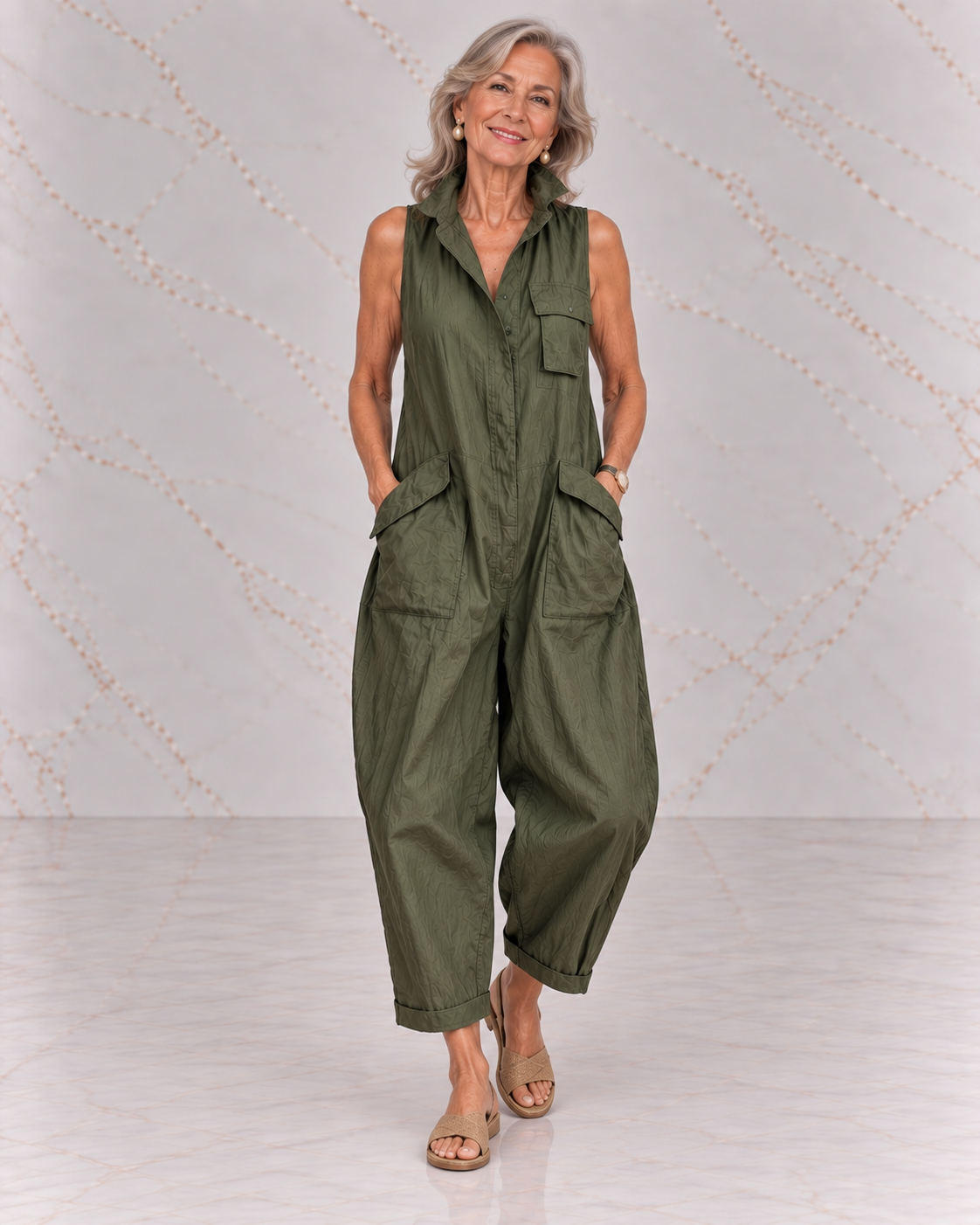 ALESSIA | SLEEVELESS CARGO JUMPSUIT WITH COLLAR