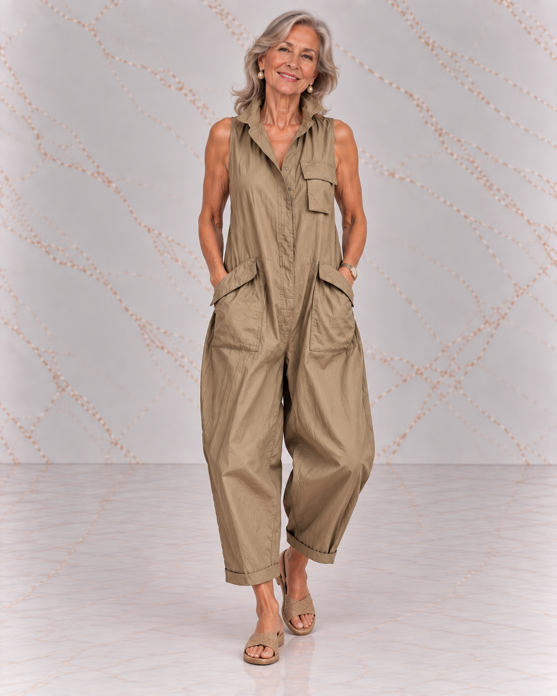 ALESSIA | SLEEVELESS CARGO JUMPSUIT WITH COLLAR