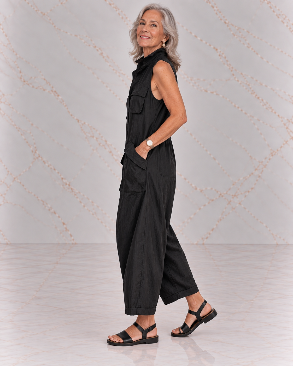 ALESSIA | SLEEVELESS CARGO JUMPSUIT WITH COLLAR