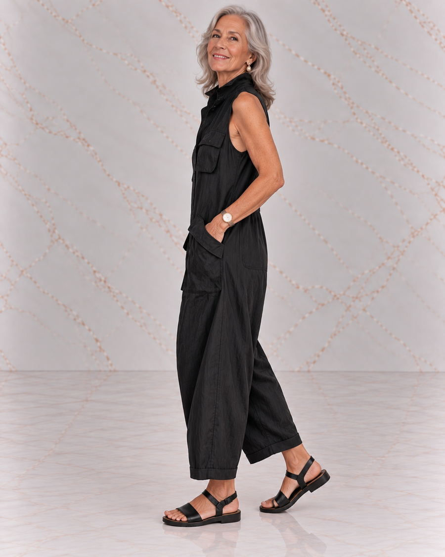 ALESSIA | SLEEVELESS CARGO JUMPSUIT WITH COLLAR
