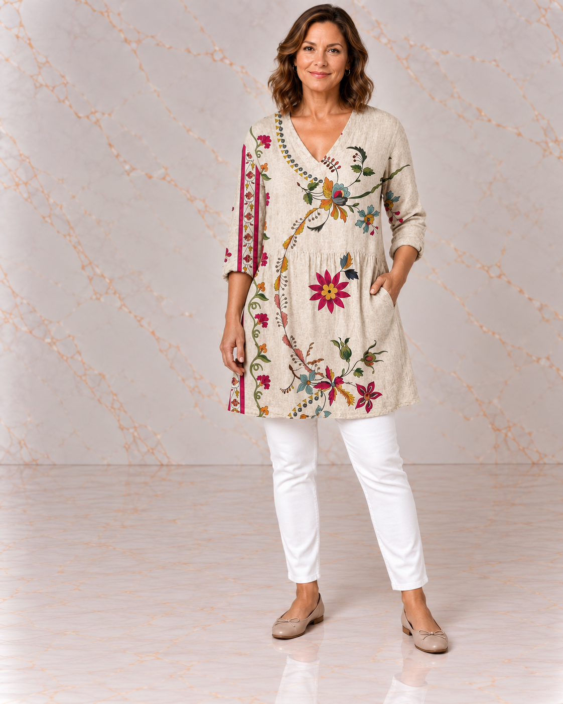 April | Long Blouse with V-Neck