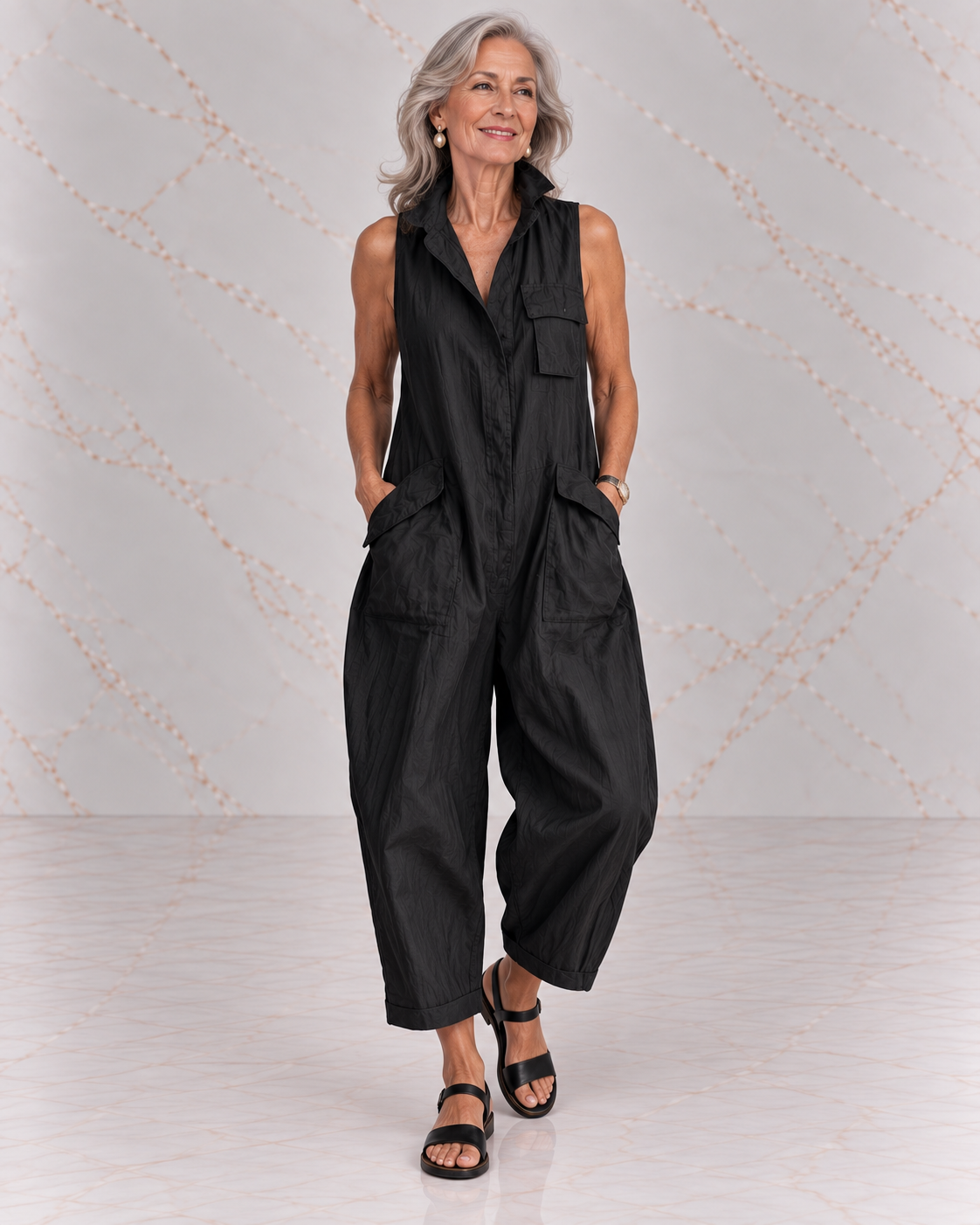ALESSIA | SLEEVELESS CARGO JUMPSUIT WITH COLLAR