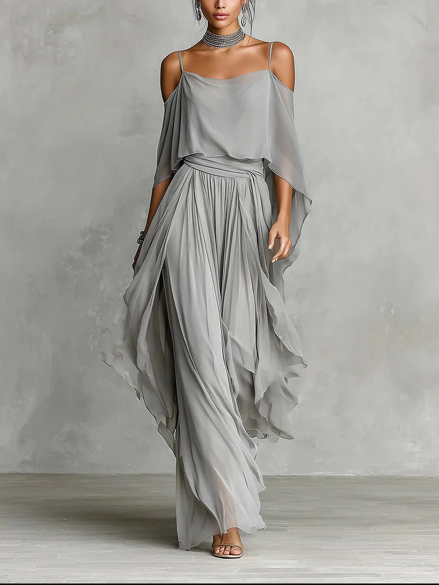 Renata - Gray Fluid Set with Strappy Top and Lightweight Pants